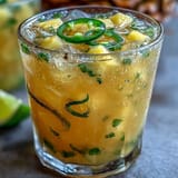 Sweet and spicy Pineapple Jalapeño Agua Fresca poured over ice, a delightful summer drink.