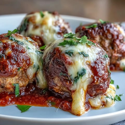 Close-up of tender beef and pork meatballs loaded with garlic, cheese, and herbs.