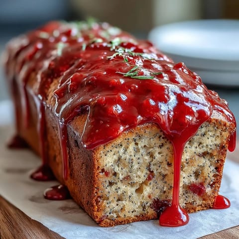 Slice of Blood Orange Loaf Cake with Poppy Seeds and Marzipan revealing a tender crumb, served with a hot cup of Earl Grey tea on a saucer.