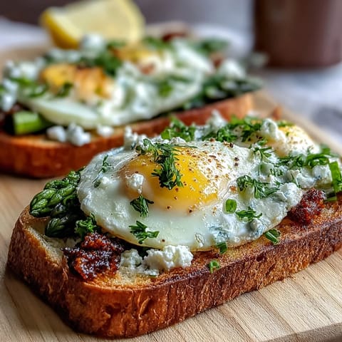 Fresh asparagus spears top creamy eggs on toasted sourdough in these elegant, easy Asparagus and Egg Tartines perfect for lunch.