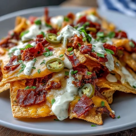 Crispy tortilla chips loaded with juicy seasoned beef, creamy cheese sauce, tangy jalapeños, and fresh toppings for a perfect game day appetizer.
