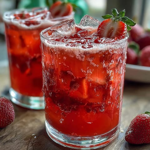 Pink Drink Copycat with juicy strawberries and creamy coconut milk, a vibrant and refreshing berry beverage served over ice.