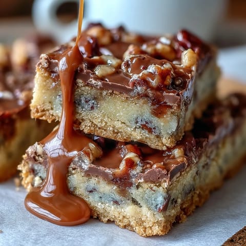 Vibrant cookie bars with semi-sweet chocolate and candy-coated chocolates, drizzled with smooth white chocolate for a celebratory treat.