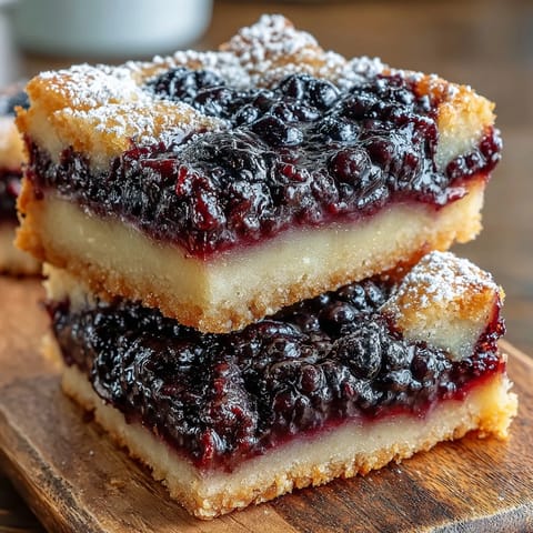 Vibrant blackberry lemon bars atop buttery shortbread crust, a sweet-tart indulgence.