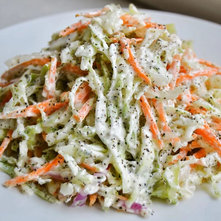 A rustic bowl of Coleslaw with crunchy vegetables and a tangy dressing, paired with a pulled pork sandwich and pickles on a wooden table.