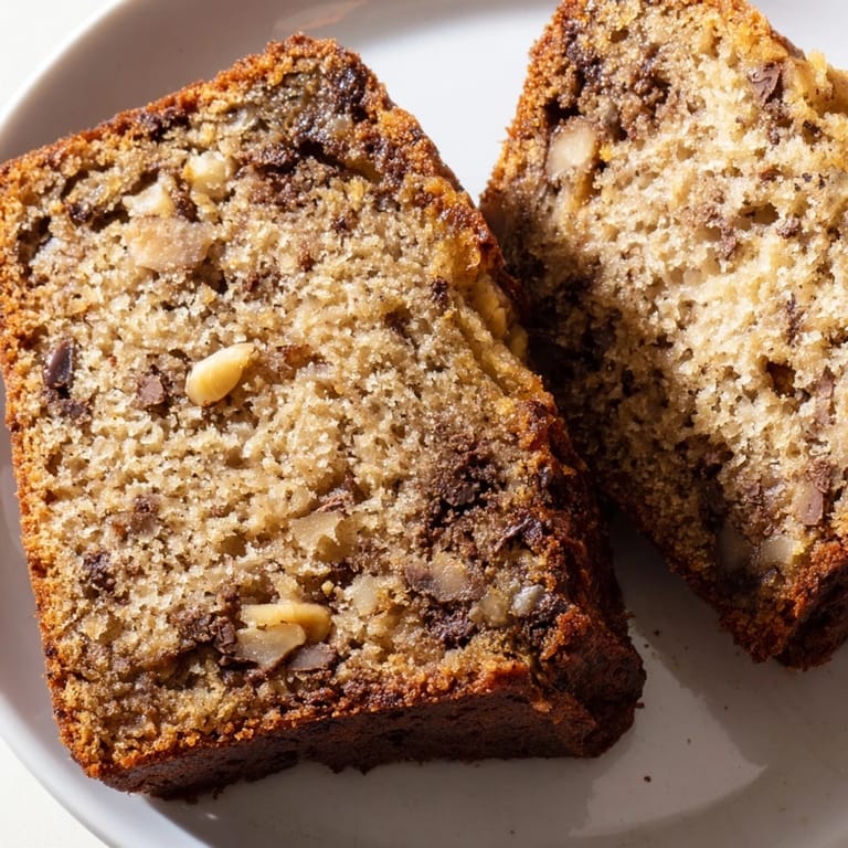 A warm slice of Banana Bread topped with melting butter, ready to enjoy with a steaming mug of coffee.