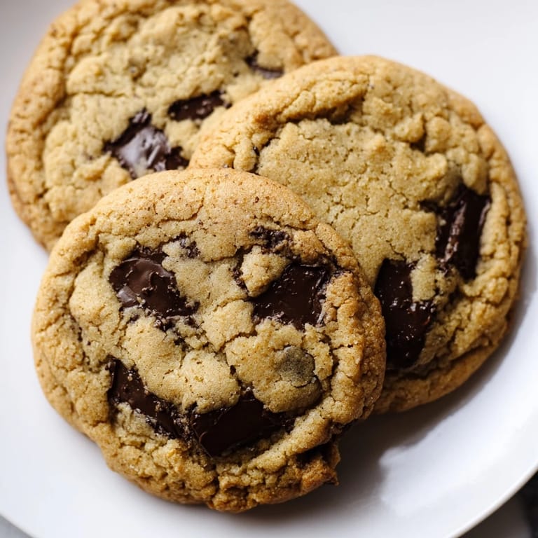 A batch of Chocolate Chip Cookies rests on parchment paper, showcasing cracked edges and rich, buttery crumbs.
