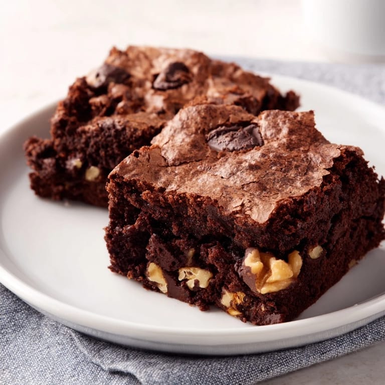 Stack of brownies on a plate beside a tall glass of milk, perfect for an indulgent treat.