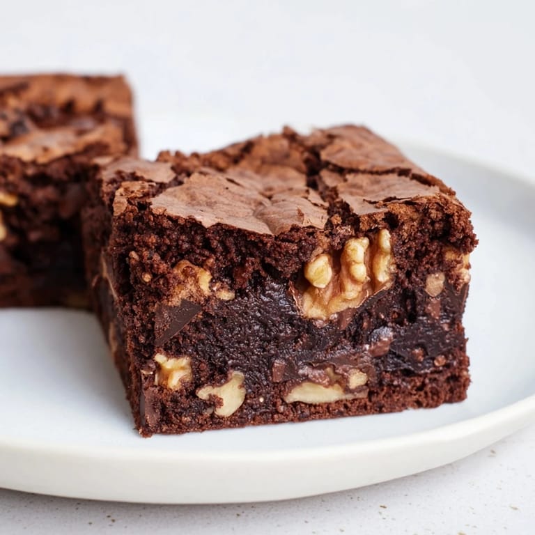Warm brownies with melty chocolate chips and chopped pecans, served fresh from the baking pan.