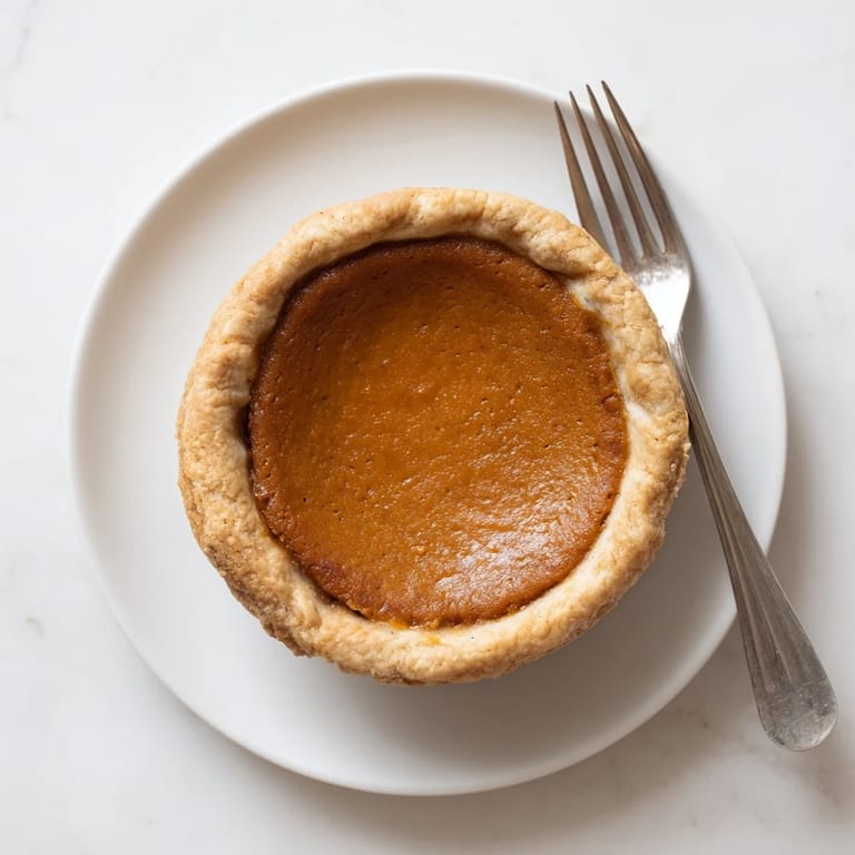 A slice of Pumpkin Pie on a white plate, topped with a generous dollop of whipped cream and a dusting of nutmeg.