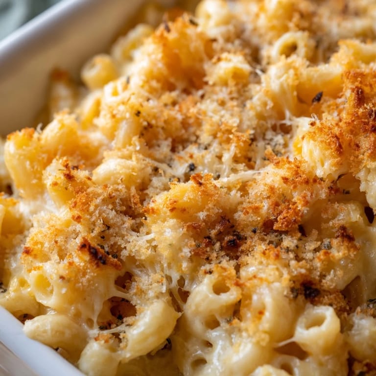 Creamy, homemade cheddar sauce coats tender macaroni, served as a comforting side dish.