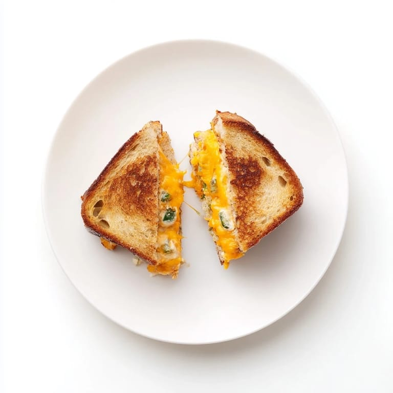 Sliced Jalapeño Popper Grilled Cheese sandwich on a rustic wooden board, perfect with a bowl of tomato soup.  