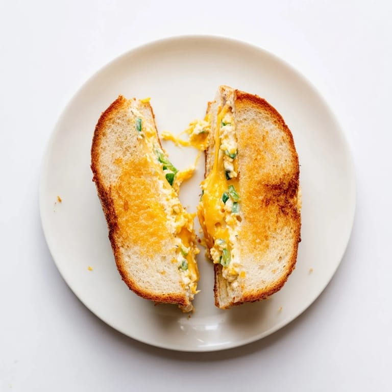 Buttery, grilled Jalapeño Popper Grilled Cheese featuring a creamy, spicy filling between slices of toasted sourdough bread.