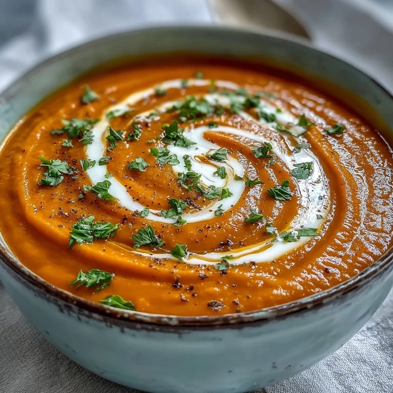 Bright, healthy Carrot Ginger Soup, ready to serve with a zesty ginger kick.