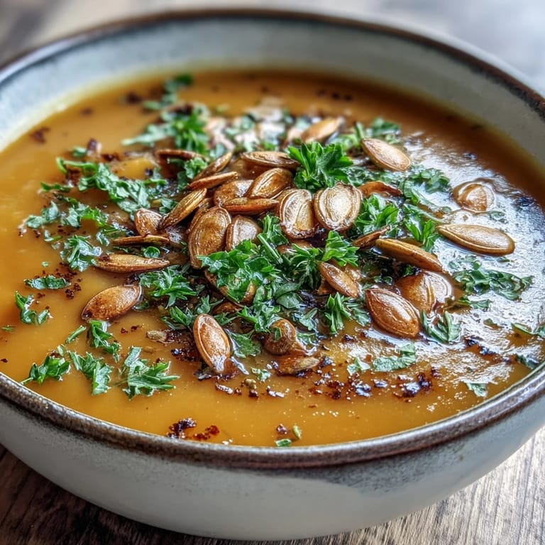 Hearty autumn butternut squash apple soup being served in a cozy bowl.