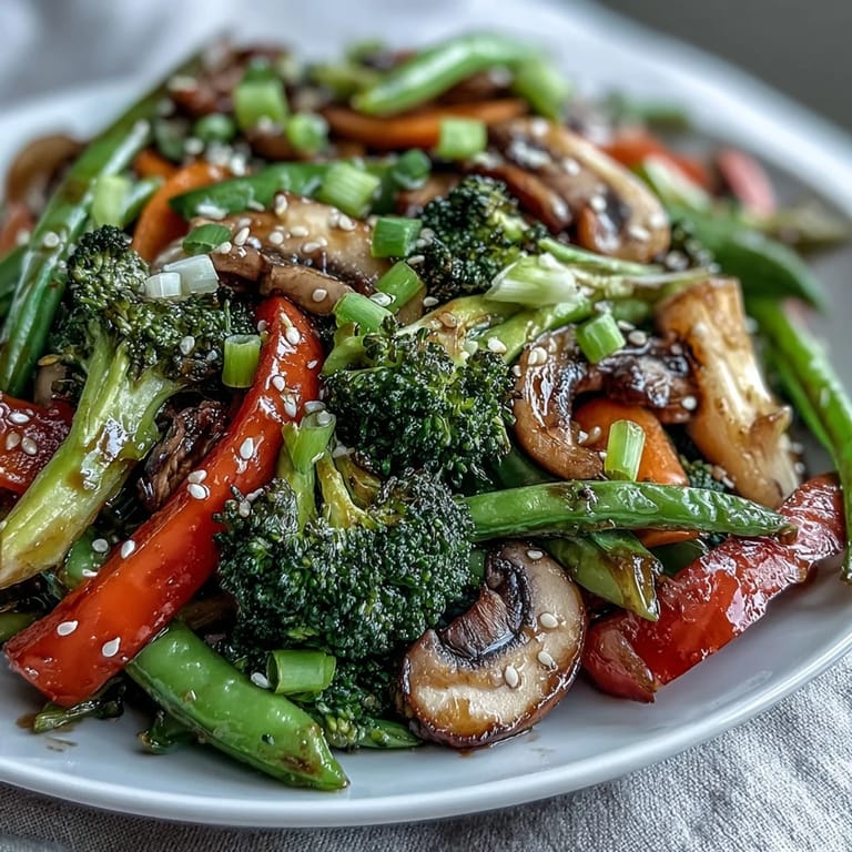 Close-up of ginger stir-fried vegetables, glistening with savory sauce, a healthy side.
