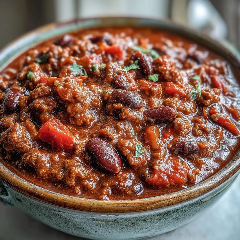 A hearty bowl of Slow Cooker Chili topped with sour cream, chopped green onions, and served with cornbread.