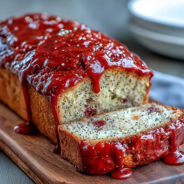 Whole Blood Orange Loaf Cake with Poppy Seeds and Marzipan on a rustic wooden board with fresh blood orange slices and marzipan chunks.