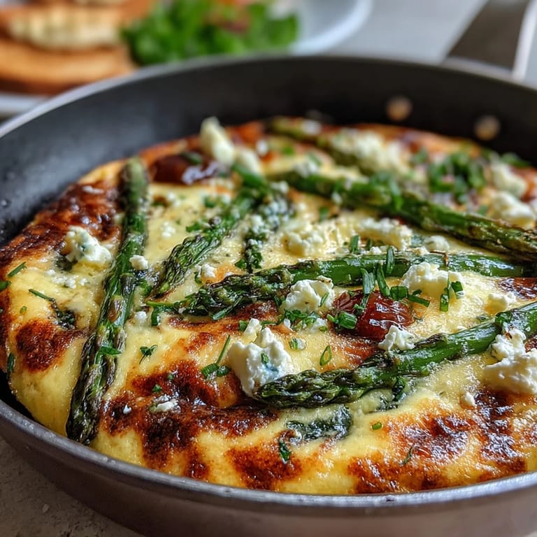 Vibrant spring vegetable frittata loaded with asparagus, cherry tomatoes, and herbs, perfect for a healthy brunch or light dinner.