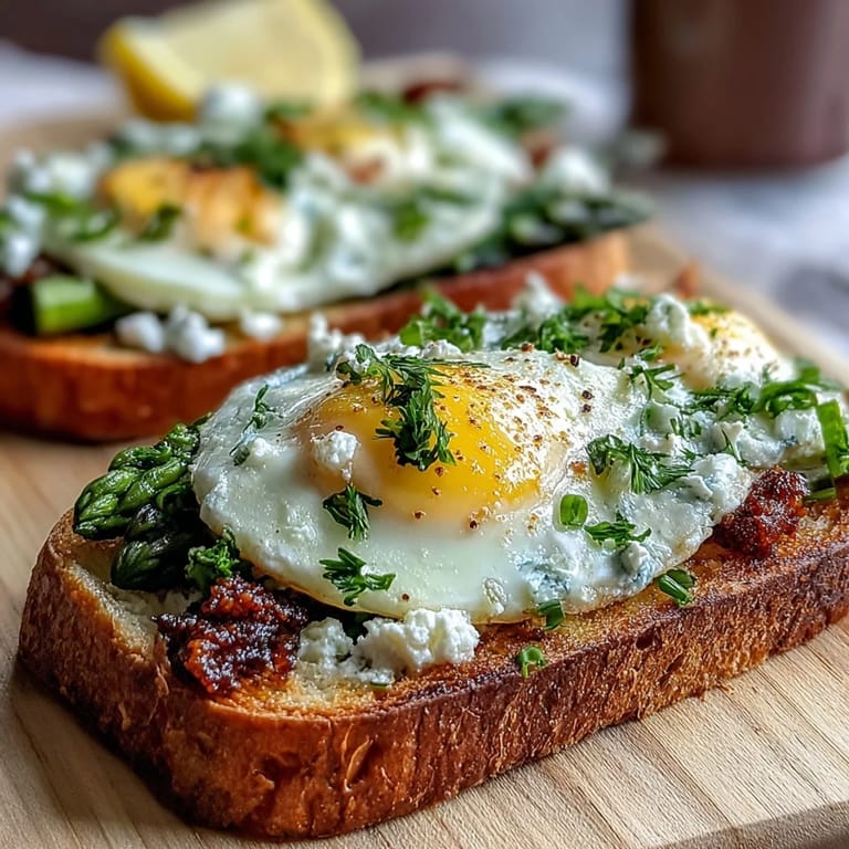 Fresh asparagus spears top creamy eggs on toasted sourdough in these elegant, easy Asparagus and Egg Tartines perfect for lunch.