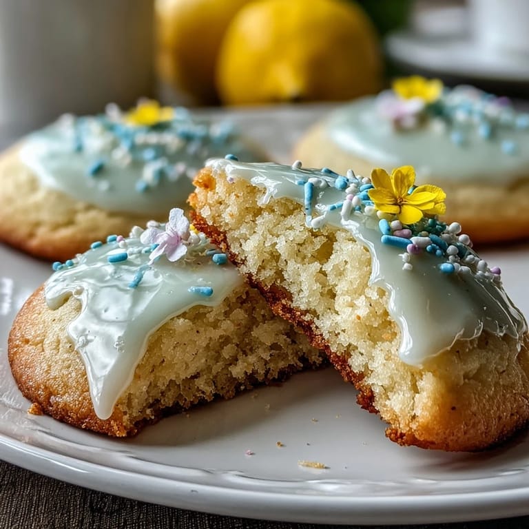Lemon-infused sugar cookies with a smooth pastel glaze, adding a cheerful touch to any spring event.