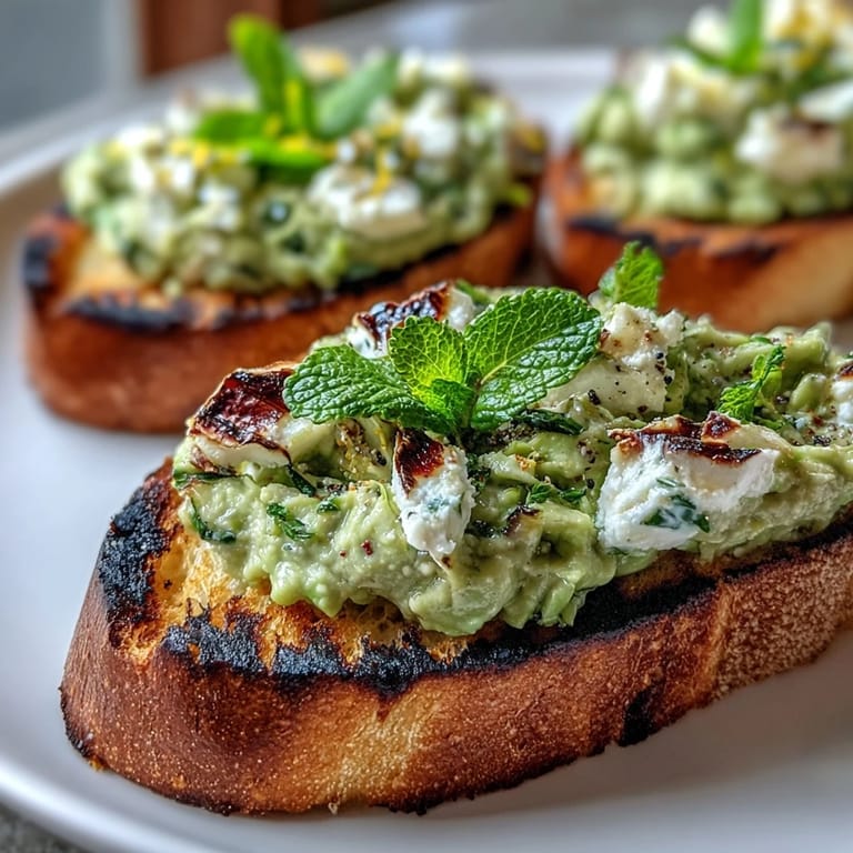 Fresh fava bean and mint bruschetta, a colorful Italian appetizer served on grilled bread.