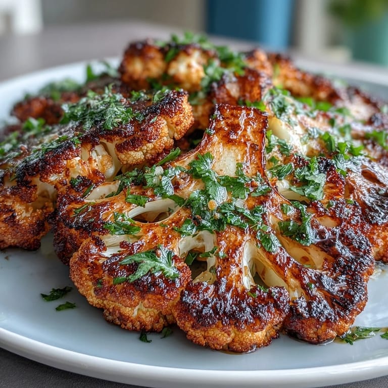 Charred BBQ Cauliflower Steaks ready to be served, vibrant and satisfyingly tender.