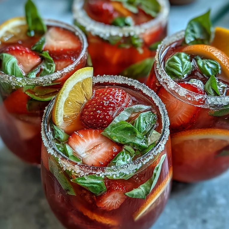 A pitcher overflowing with tart lemon, sweet strawberry basil lemonade delight.