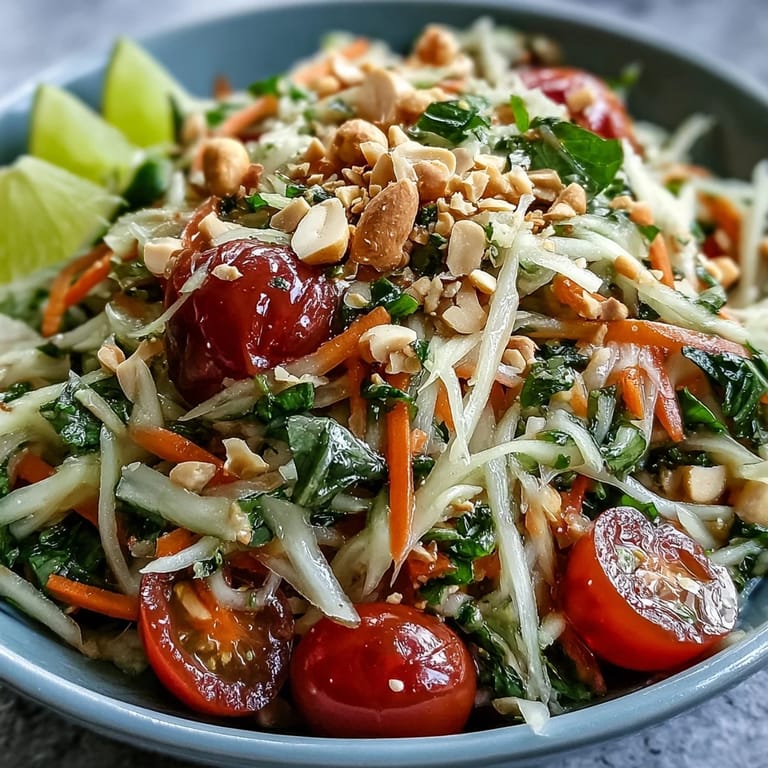 Spicy Som Tam salad with juicy tomatoes and lime dressing, perfect for summer gatherings.