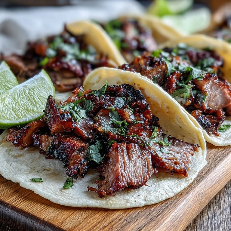 Deliciously tender smoked brisket tacos, perfectly seasoned with zesty pickled red onions.