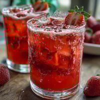 Pink Drink Copycat with juicy strawberries and creamy coconut milk, a vibrant and refreshing berry beverage served over ice.