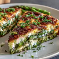 Spring Frittata with Asparagus, Peas and Goat Cheese - fluffy eggs baked with tender asparagus, sweet peas, and creamy goat cheese for a vibrant brunch dish.