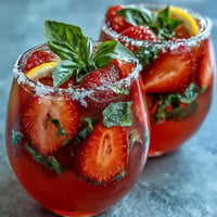 Vibrant strawberry basil lemonade pitcher, bursting with fresh fruit and herbs.